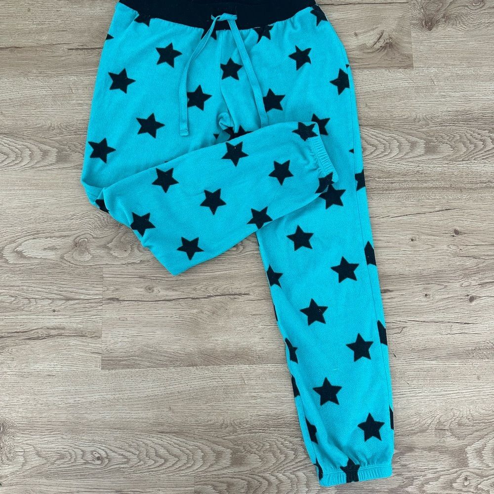 SO Teal Star Print Fleece Pajama Pants Medium Cozy Lounge Sleepwear Y2K Vintage - Picture 4 of 4